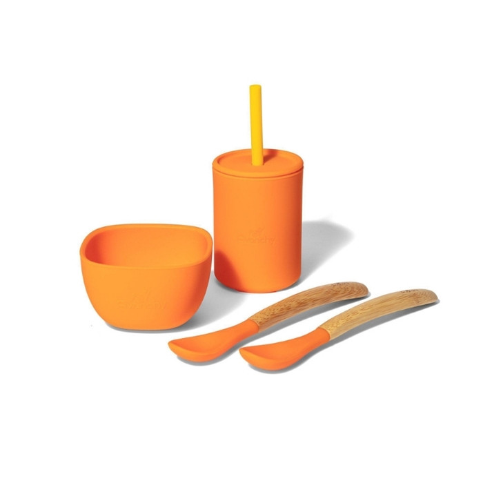 Avanchy La Petite Silikonová dětská jídelní sada Orange